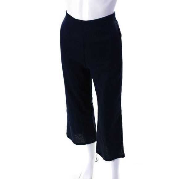 Ellelauri Womens Zip Closure Flat Front Straight Leg Linen Pant Navy Blue Size X - Picture 2 of 6